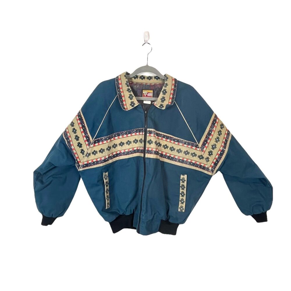 Southwestern Blanket Lined Coat Bee Wild Men's Blue Oklahoma Coat Size Large